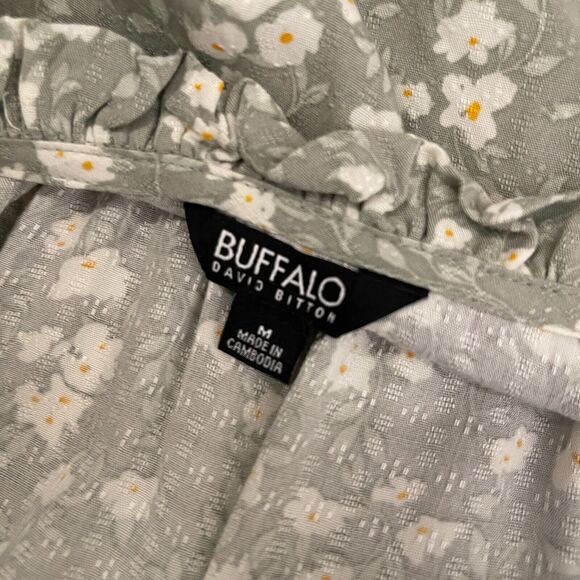 Buffalo David Bitton Blouse Women's Medium Green Floral V-Neck Short Sleeve Boho - Picture 6 of 8